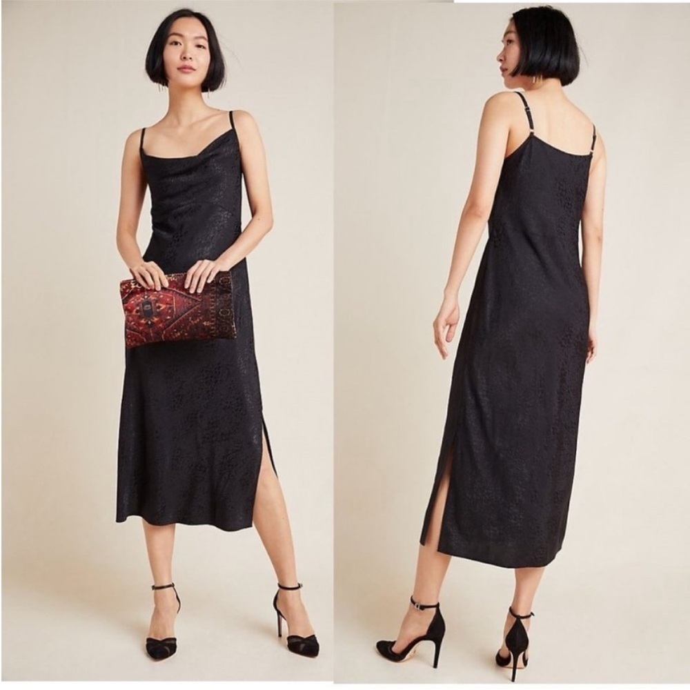 Anthropologie Amelie Jacquard Slip Dress in Black